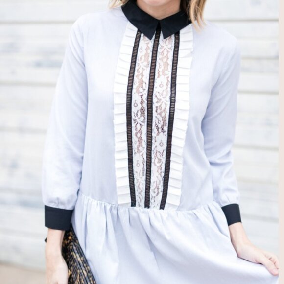 ENGLISH FACTORY Drop Waist Lace Front Mini Shirt Dress sz M - Picture 9 of 11